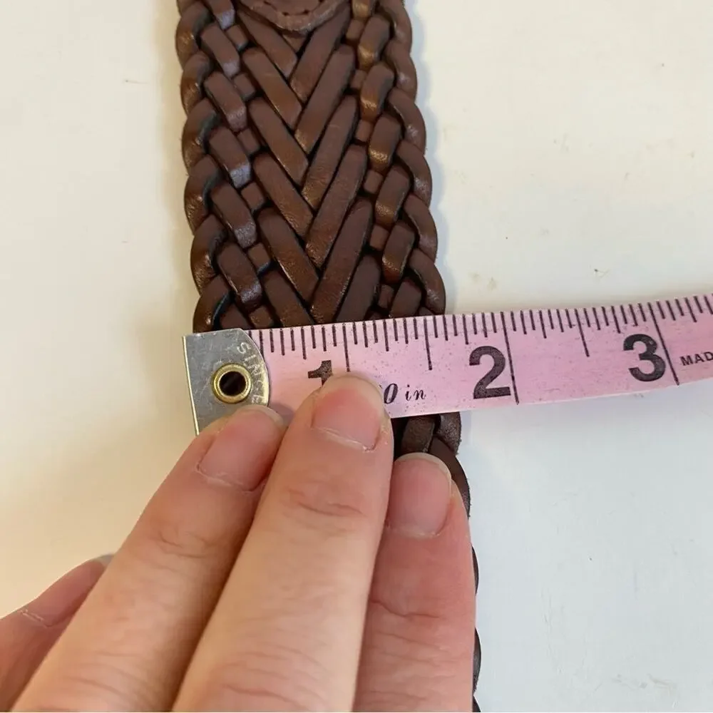 Vintage Statement Belt Brown Woven Leather Braided Y2K Eddie Bauer Womens Medium